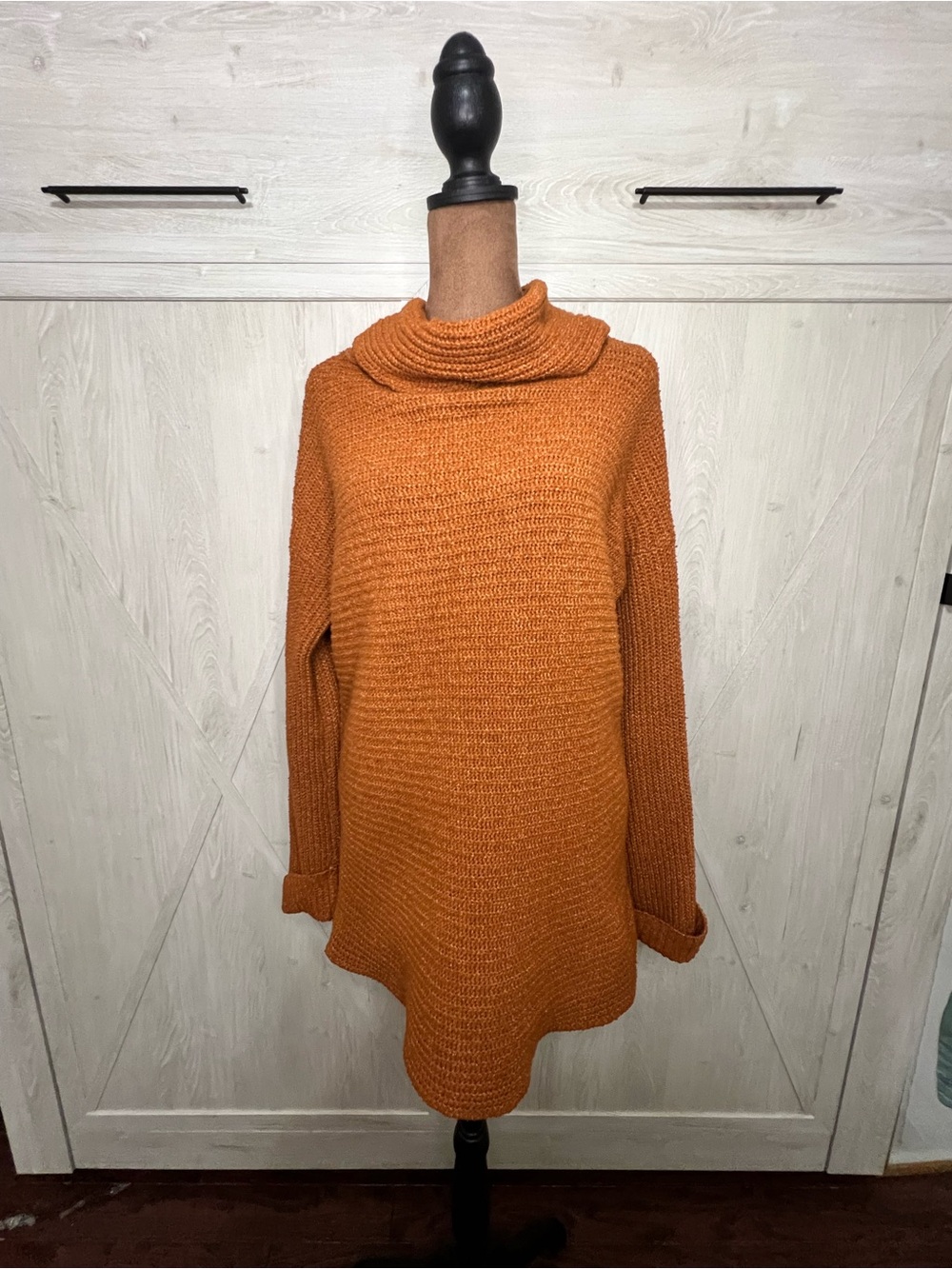 🔥 Anthropologie Pilcro Rust Orange Ribbed Cowl Neck Tunic Sweater XS
